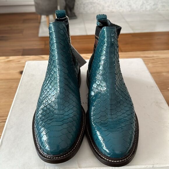 BRUNELLO CUCINELLI Size 37 EU Pull On Chelsea Boots EMERALD PYTHON LEATHER NEW - Picture 6 of 11